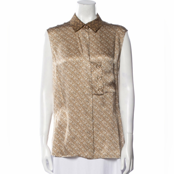 BURBERRY TB MONOGRAM 100% SILK OVERSIZED SHIRT BLOUSE TOP - Picture 3 of 13
